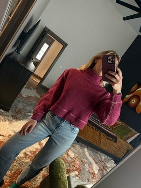 Fundamental Coast Cropped Turtle Neck Waffle Sweater XS extra small